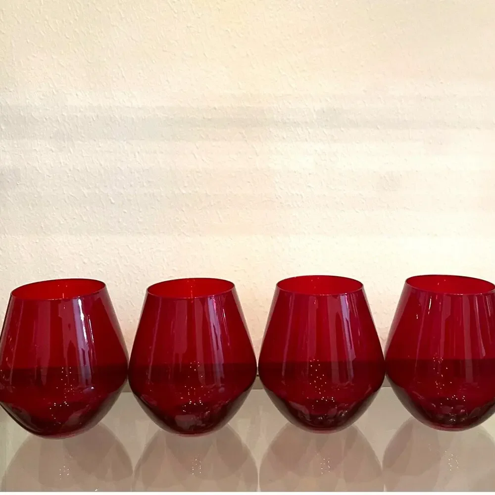 Godinger Meridian Stemless Wine Glasses 18oz RED Set of 4 New